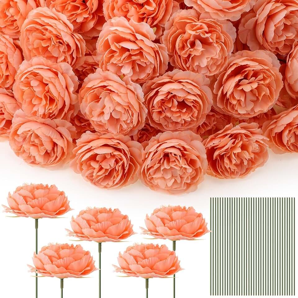 Thiccywoov 100 Pcs Long Stem Artificial Fake Roses Flowers, Peach