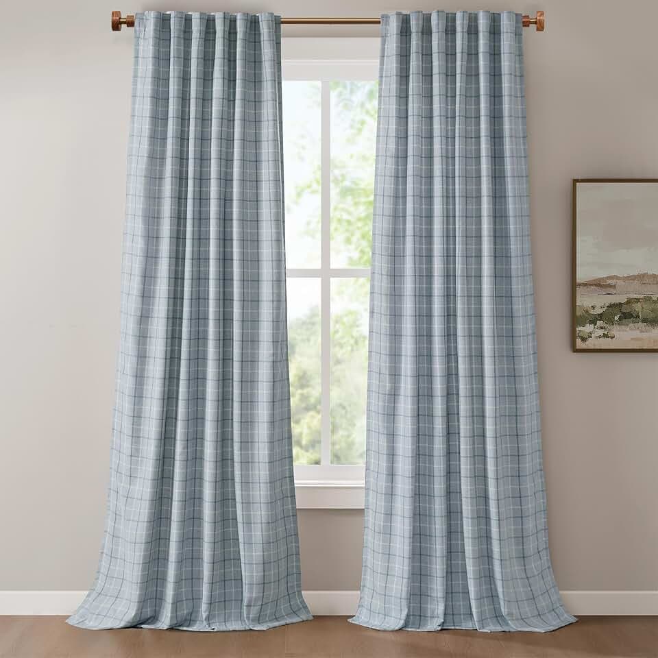 Madison Park Plaid Curtain Thermal Insulated, 1 Panel, 50x108 Denim Blue