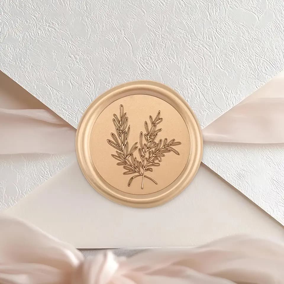 LEBENGURU 50 Pcs Wax Seal Stickers, Self-Adhesive Metallic Gold Rosemary