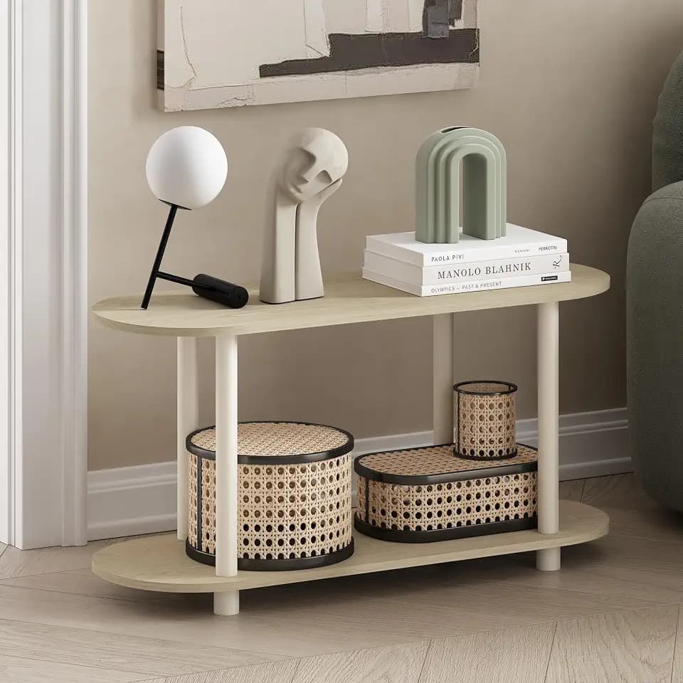 Furinno Turn-N-Tube Toolless Assembly 4-Tier Oval Oak Book Shelf, Storage Shelves with Soft Edges and Open Shelves, for Organization and Storage, Living Room, Home Office, Natural Oak