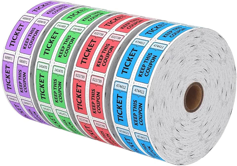 Raffle Tickets Double Roll 8000 Tickets 50/50 Tickets for Events, Entry, Class Reward, Fundraiser & Prizes(Blue, Green, Purple, Red)