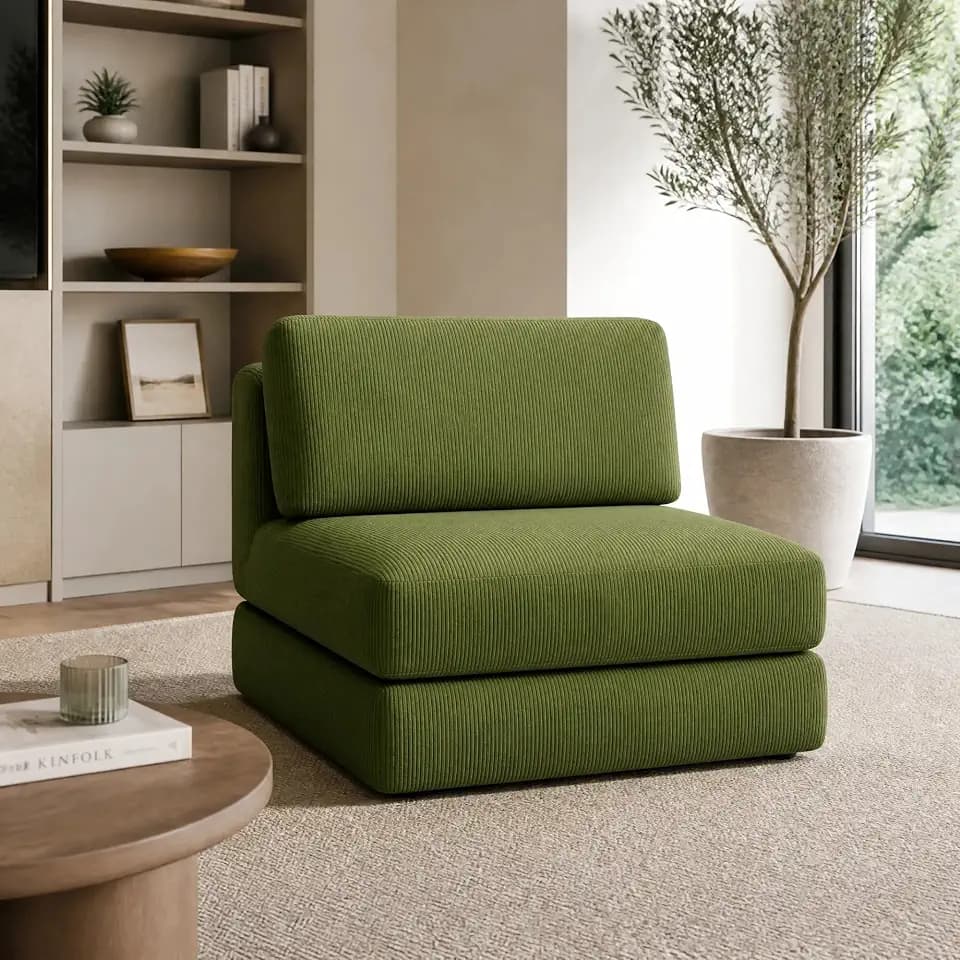 Firm Japanese Style Low-Back Folding Sofa Bed - Floor Couch, Green