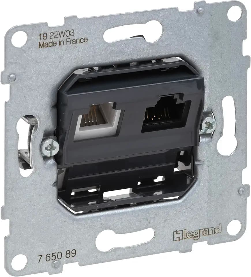 LEGRAND, SEANO Datendose RJ11+RJ45 KAT. 6 UTP, Einsatz, Kombinationsdose mit RJ11-Anschluss für Telefon- und Datenanschluss (RJ45, Kat. 6, UTP), 765089