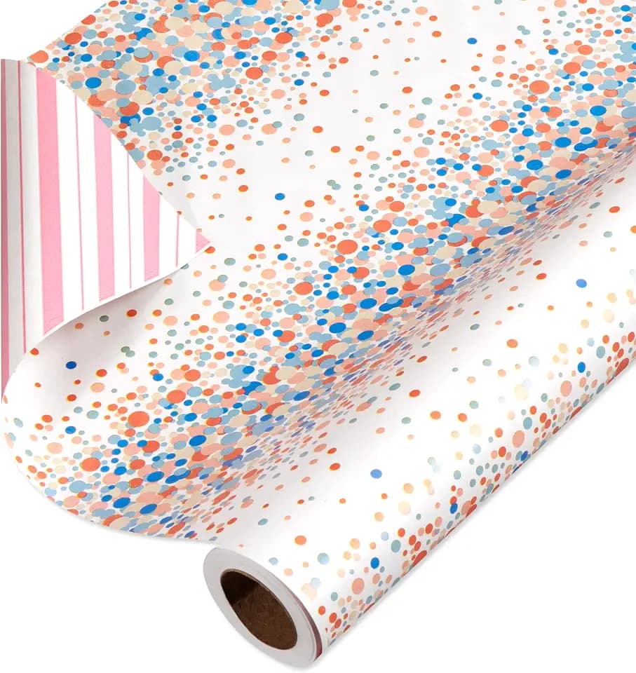 American Greetings 1-Count Reversible All Occasion Wrapping Paper Roll, Confetti Dot Print with Pink Diagonal Stripe Reverse (30 in., 175sqft.)