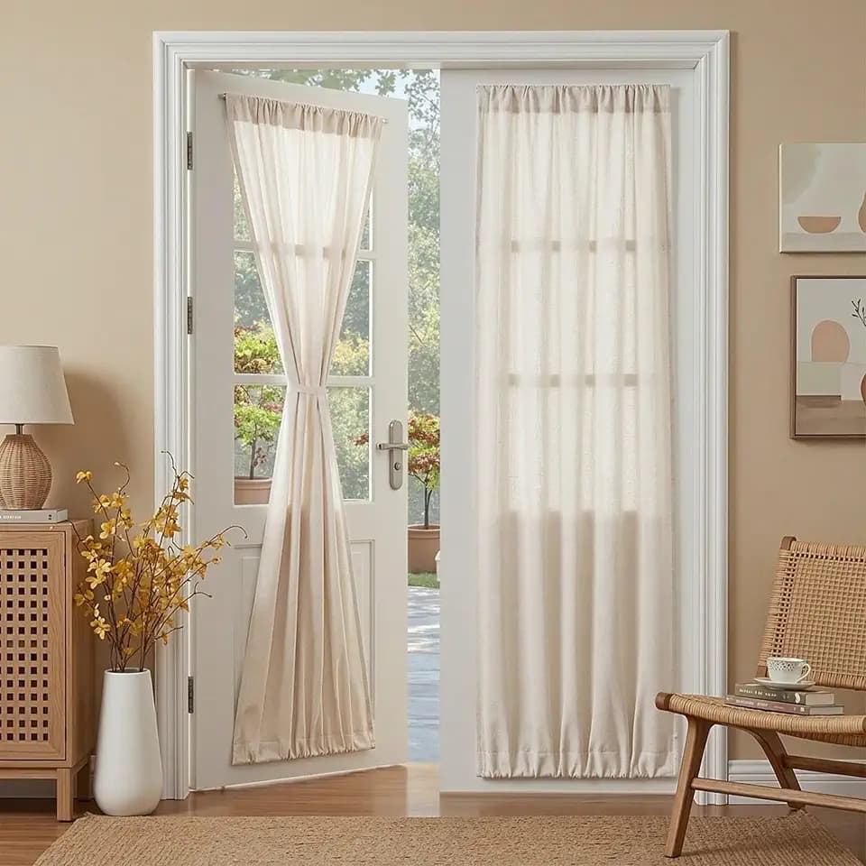 MYSKY HOME Linen French Door Curtains for Door Window 72 Inch Length 2 Panels Semi Sheer Light Filtering Curtain for Bedroom Window Glass Rod Pocket for Kitchen Dining Room, Linen, 26" Wide