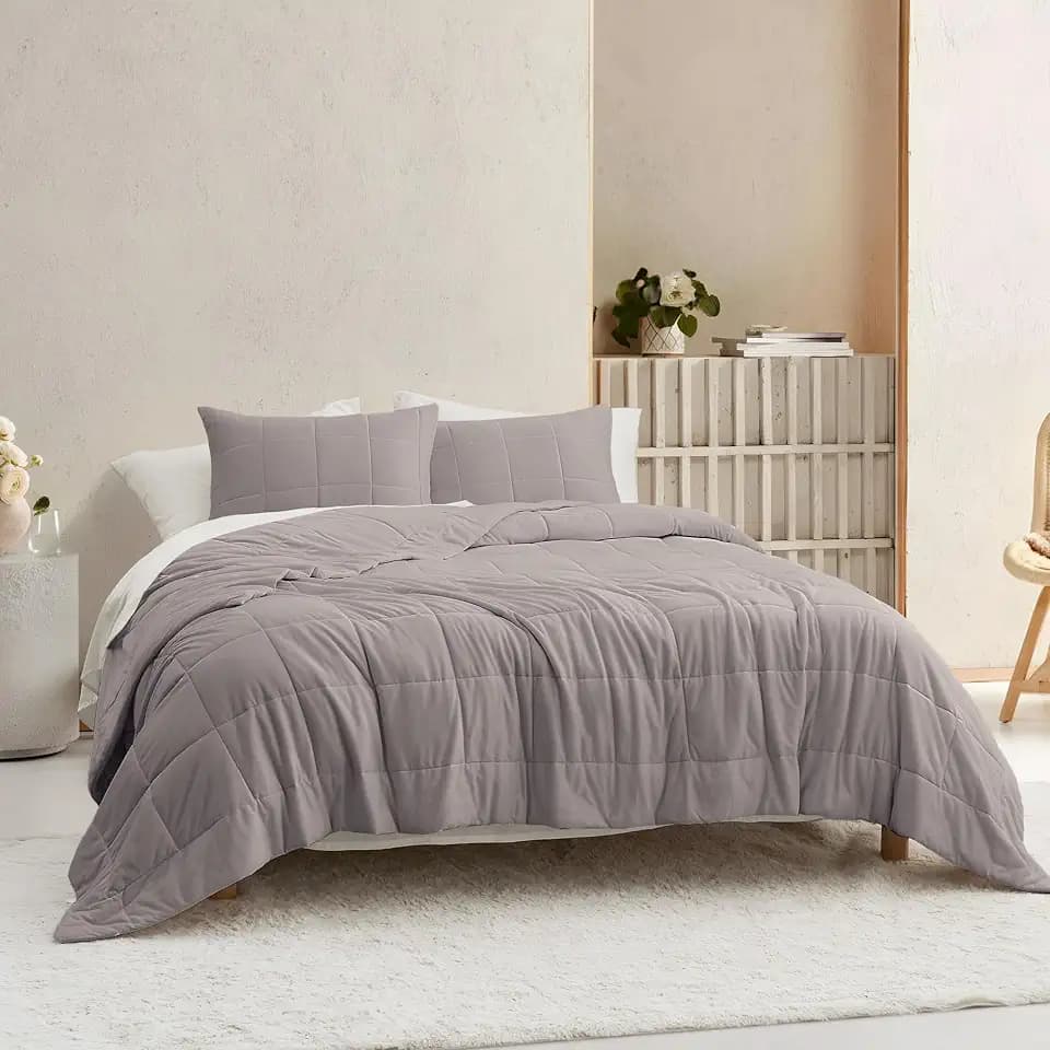 Wonderful Grey Cooling Quilt Set Queen Size, 3 Piece Lightweight Box Stitched Bedding Quilt, Silky Soft Jersey Knit Coverlet for Hot Sleepers, Carbon Brushed Bedspread for All Season,94"x94"