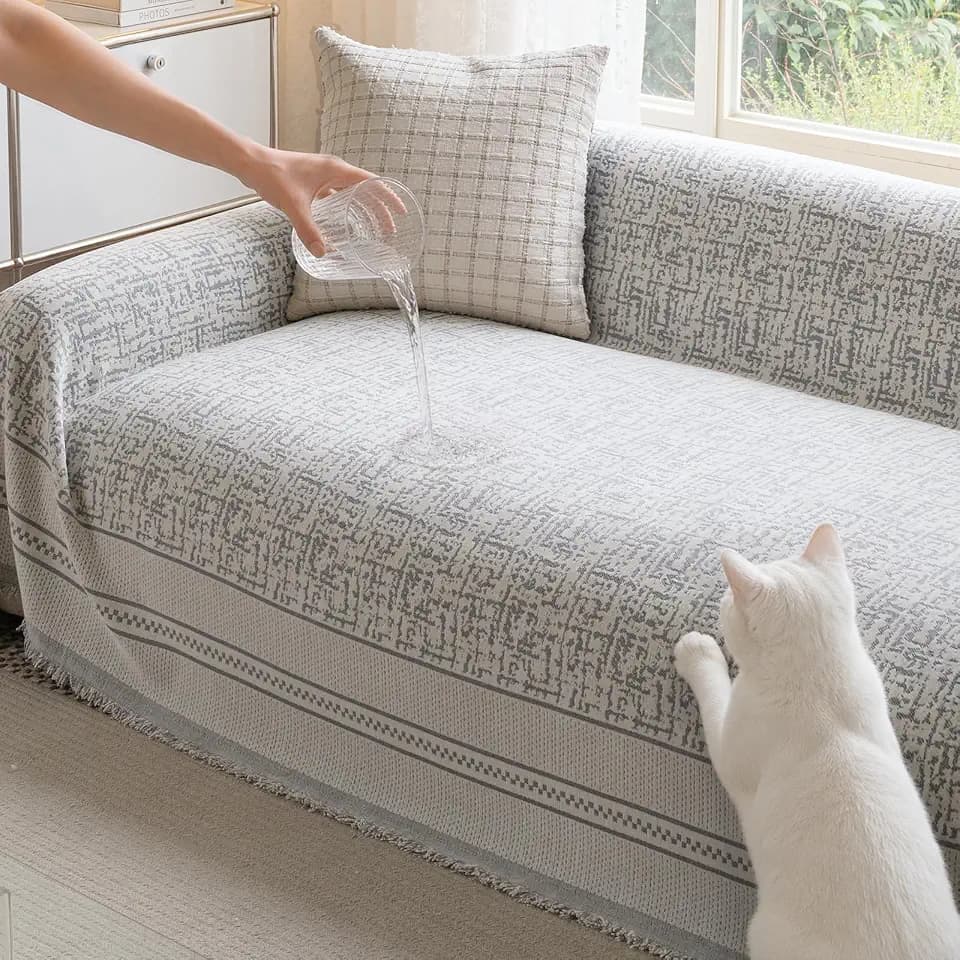 71"x118" Waterproof Boho Soft Chenille Couch Cover Pet Sofa Slipcover, Grey