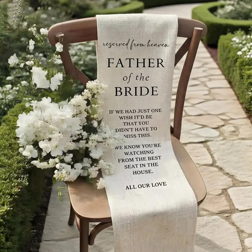 HunnmingRe Wedding Memorial Chair Sign, Bride Father, White