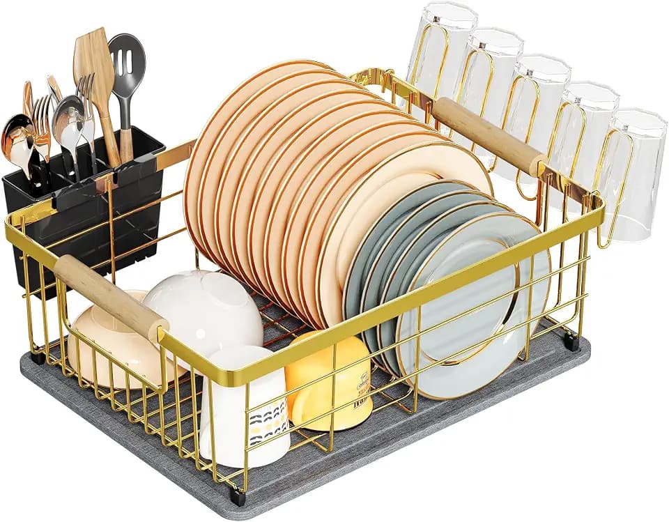 Dish Drying Rack Gold with Diatomaceous Earth No Installation Required