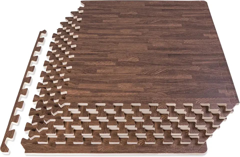 ProsourceFit Wood Grain Puzzle Mat ½-inch, 6 EVA Foam Interlocking Floor Tiles (24 SQ FT) for Secure Indoor Gym Flooring, Office Spaces, Living Rooms, and Play Areas, Dark Oak