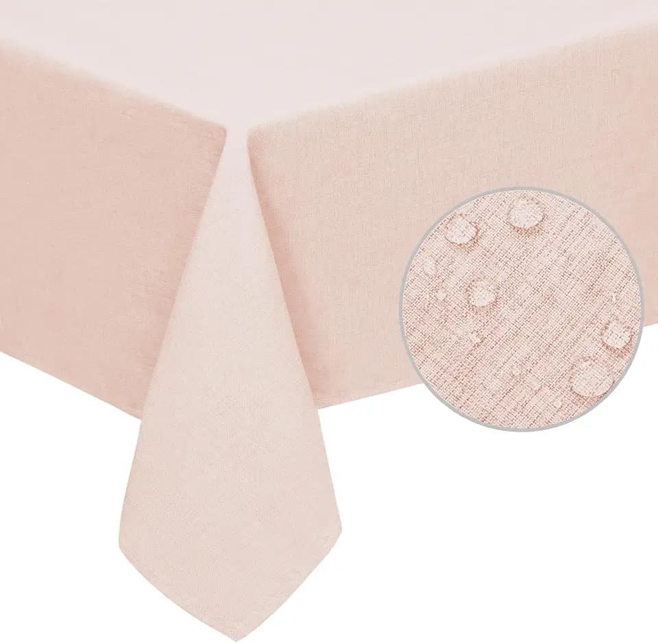 Easy-Going Waterproof Faux Linen Tablecloth, Rectangle, 60x120in, Pink