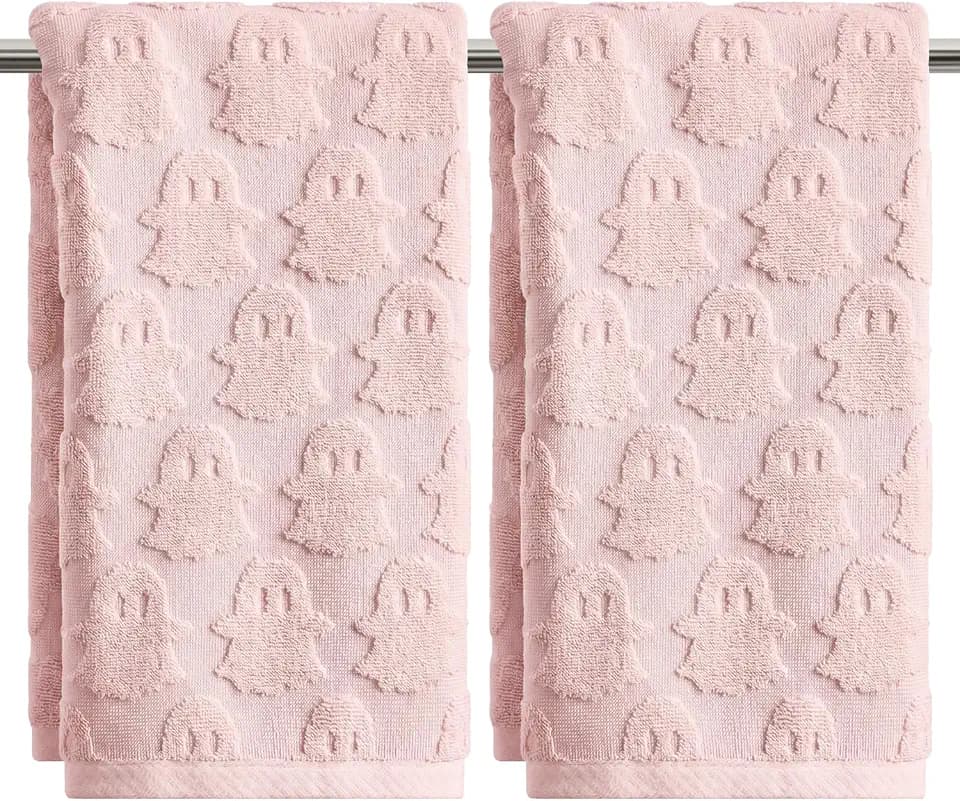 Artoid Mode 2 Pcs Pink 3D Ghost Jacquard Hand Towels for Bathroom