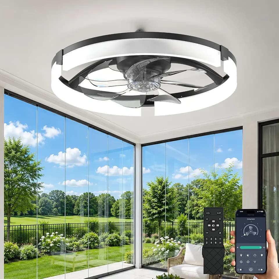 AIKVSXER 20" Ceiling Fan with Light, Modern Low Profile Fan Light, Quiet DC Motor, 6 Speeds, 3000K-6500K Dimmable LED, App & Remote Control, for Bedroom Living Room