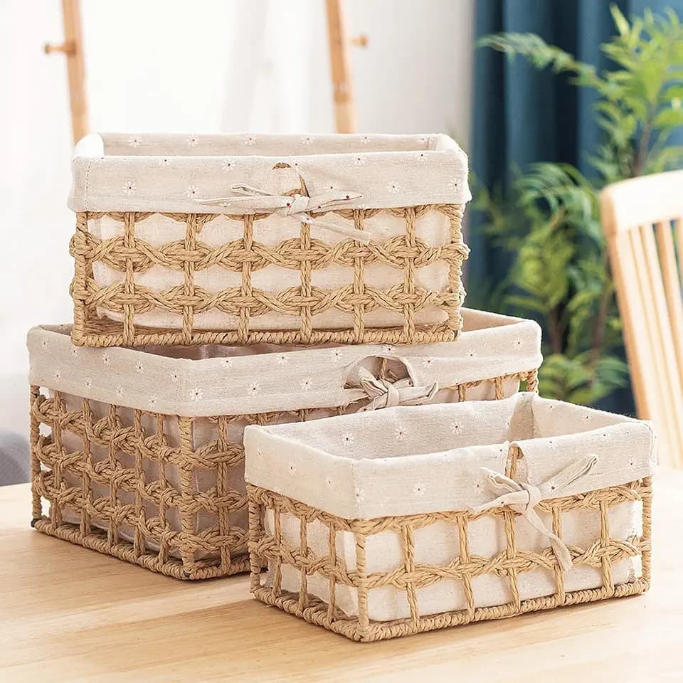 GIB Small Wicker Woven Storage Baskets for Organizng with Liners, Set of 3