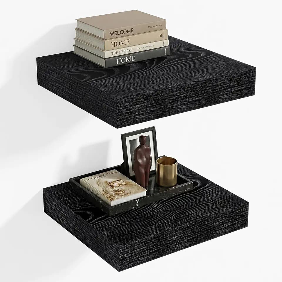 Heimlove 12 x 12 Deep Floating Shelves Wall Mounted Set of 2 Black