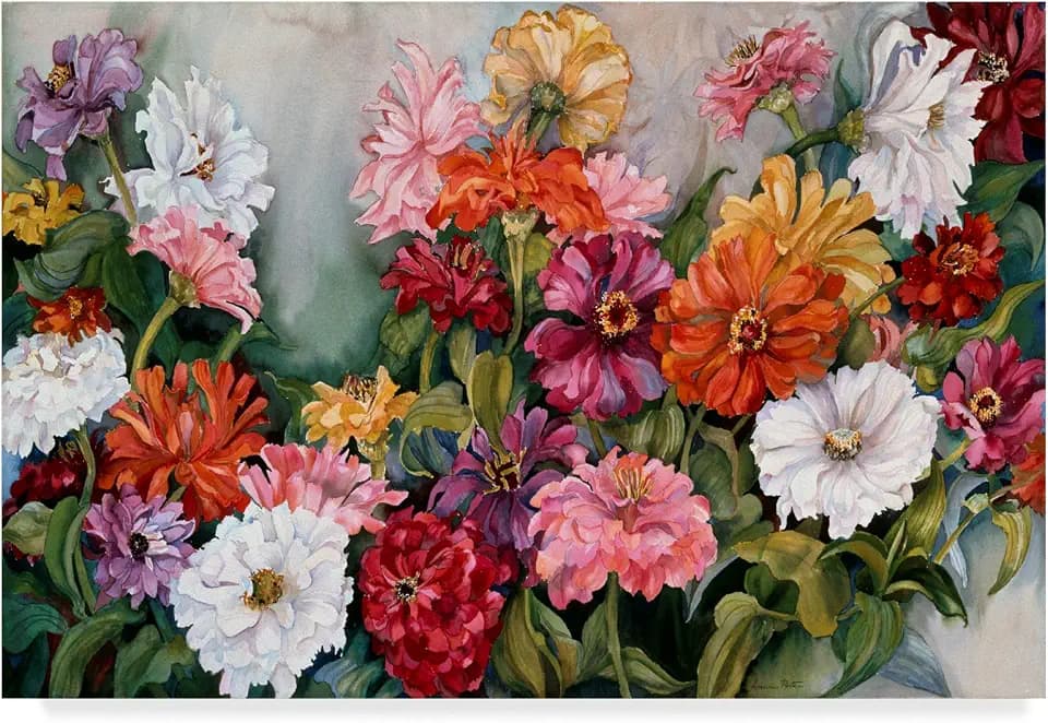 Trademark Fine Art - 'Zinnias' Canvas Art - 22x32
