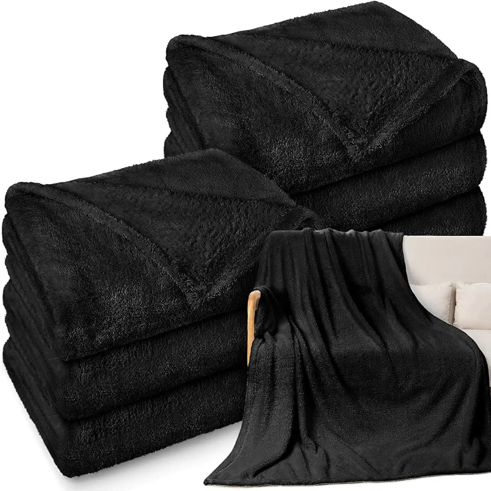 Tinideya 6 Pack Sherpa Fleece Throw Blankets, 50 x 60 in, Black