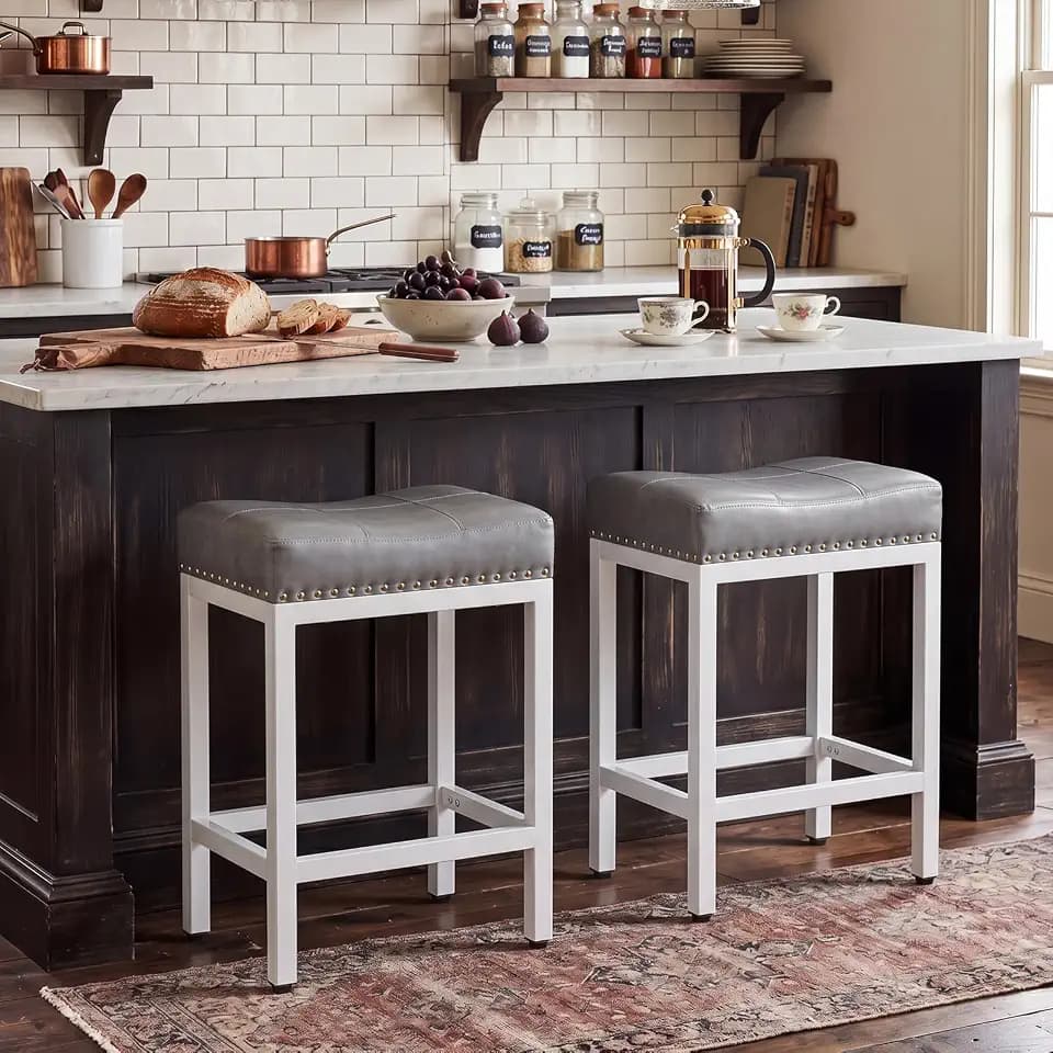 DUMOS 24 Inch Counter Height Bar Stools Set of 2, Kitchen Island, Grey