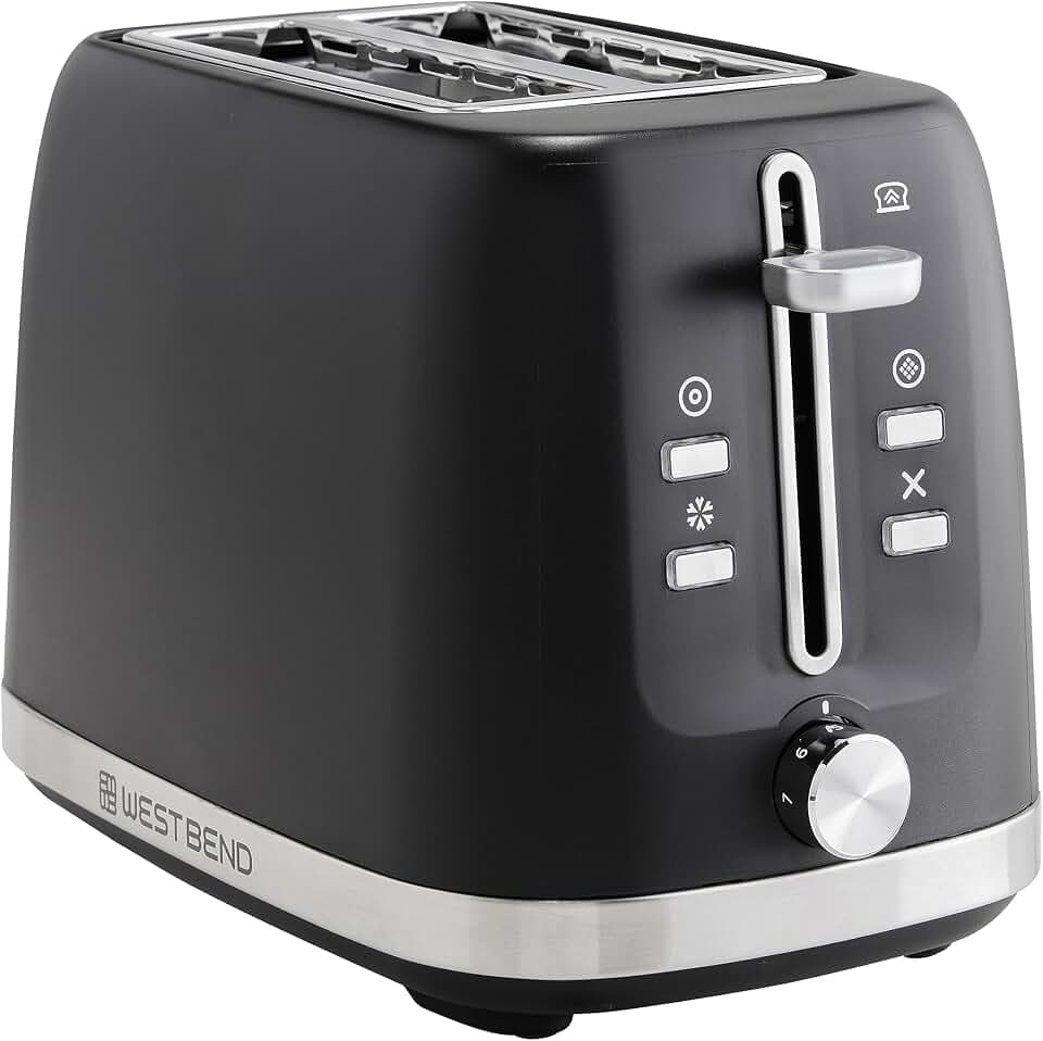 West Bend Toaster 2-Slice Extra-Wide and Deep Slots with 3 Functions and 7 Shade Settings Manual Toast Lift Lever Auto Shut-Off and Removable Crumb Tray, 750-Watts, Black