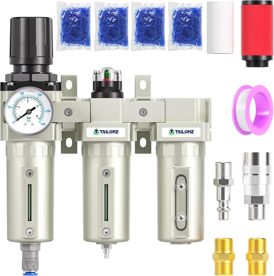 TAILONZ 1/2"NPT 3-Stage Compressed Air Dryer System with Auto Drain