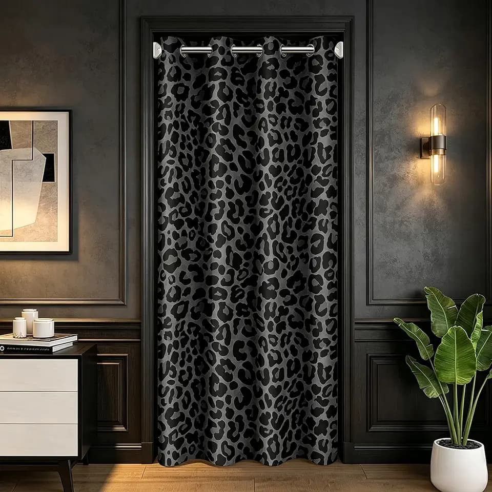 Erosebridal African Cheetah Blackout Curtain 34" W X 80" L for Bedroom,Leopard Print Door Curtain for Doorway Privacy,Grey Animal Skin Door Drape,Wildlife Room Divider Curtain