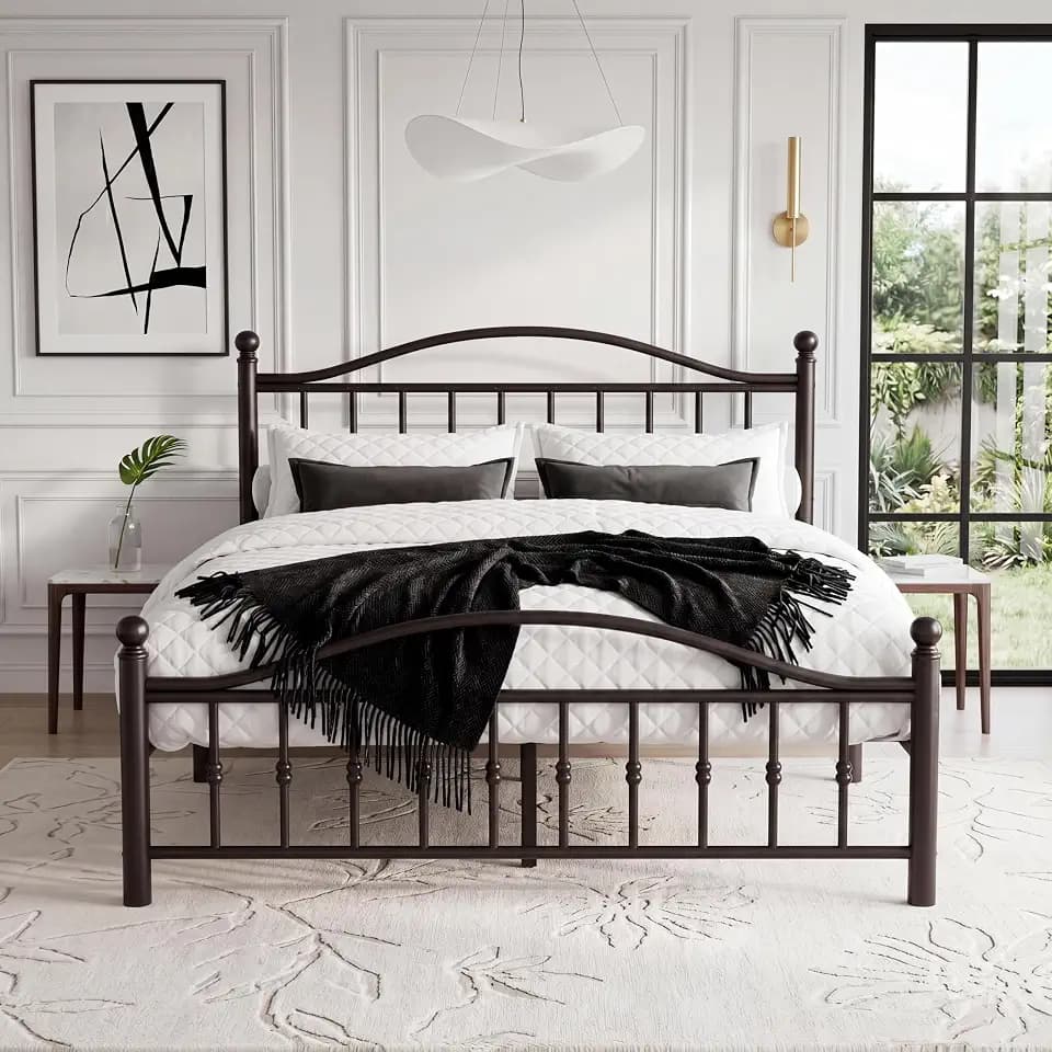 Garvee Platform Bed Frame, Full Size Metal Bed with Vintage Circular Headboard, Heavy-Duty Iron Construction, No Box Spring Required, Noise-Free, Easy to Assemble, Black