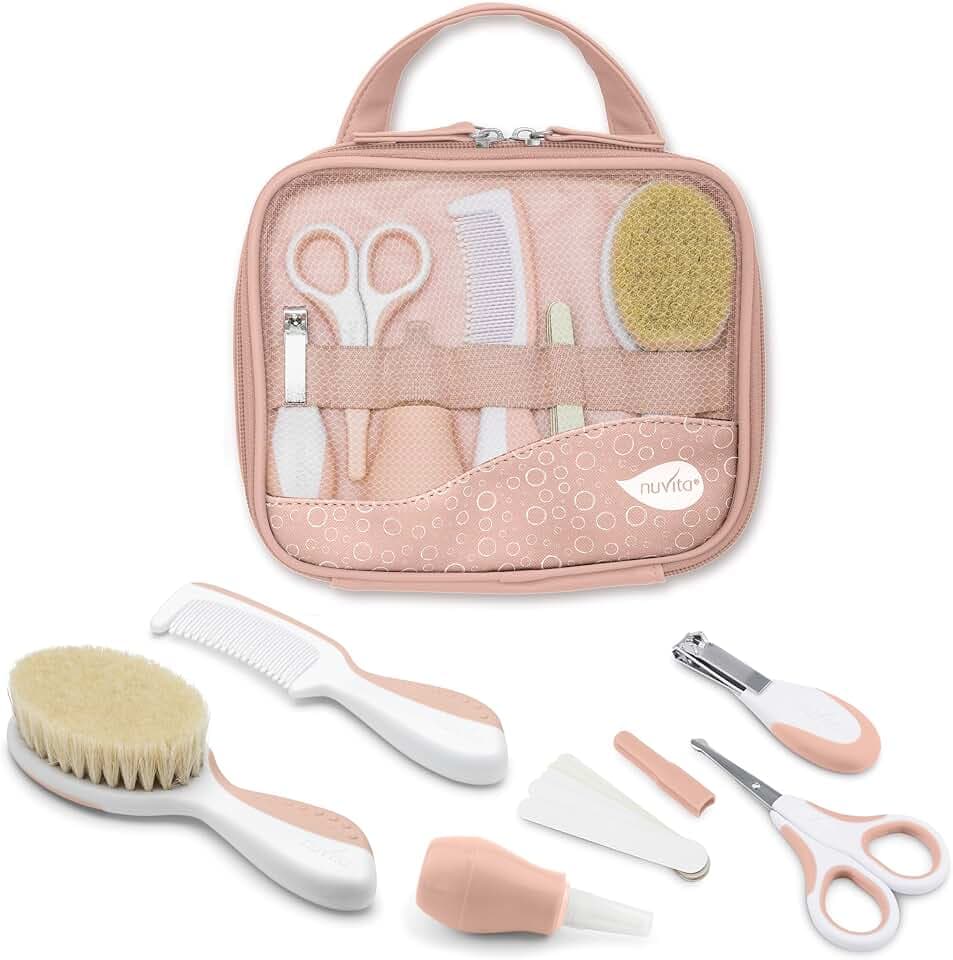 Nuvita 1146 | Komplett-Set zur Babypflege | Badetaschen | Schönheit für Neugeborene | Nagel- und Haarschere | Ideal für Kindergarten und Reisen | BPA-frei | EU-Marke | English Rose
