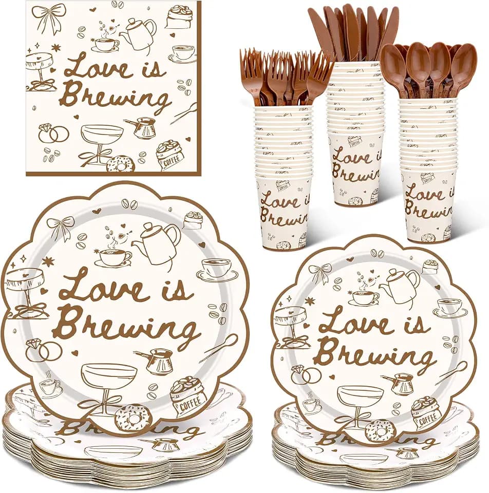 Zubebe 175 Pcs Love Is Brewing Bridal Shower Decorations Plates Napkins Cup