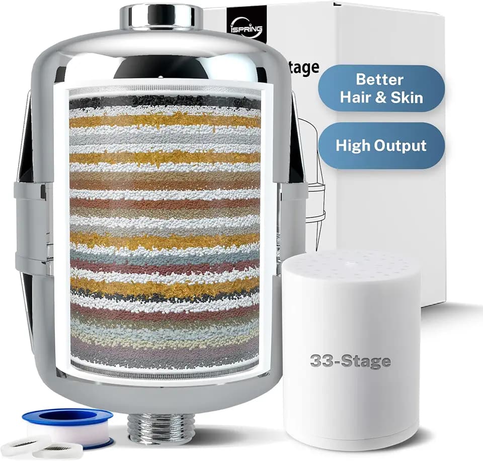 iSpring SF3S 33-Stage Universal Shower Head Filter for Hard Water, Chrome