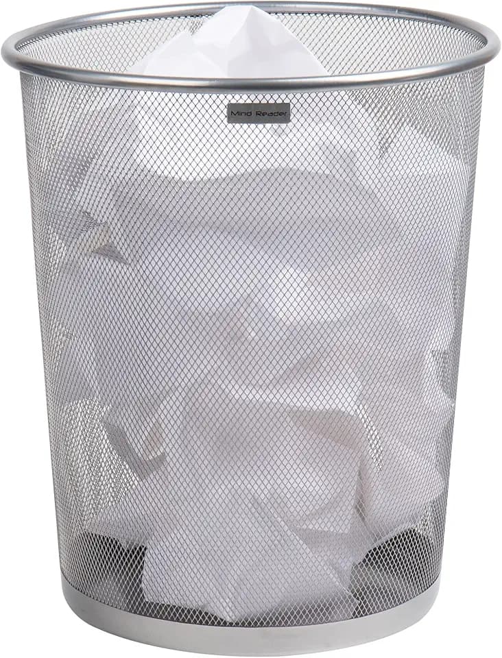 Mind Reader Mesh Trash Can, 16.65L(4.4 gal), Waste Paper Basket, Round, Office, Metal Mesh, Silver