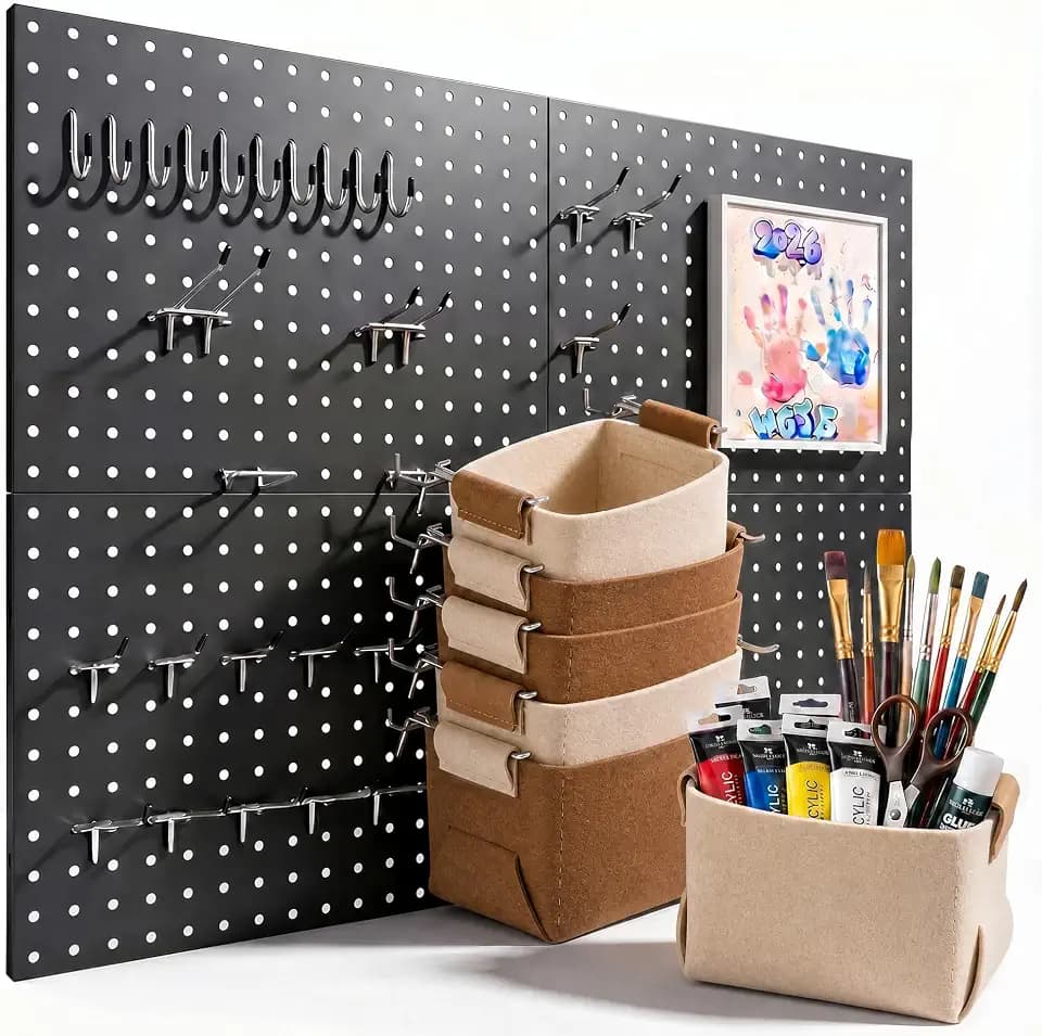 Spampur Peg Board, 4 Pack Metal Pegboard Wall Organizer with Accessories