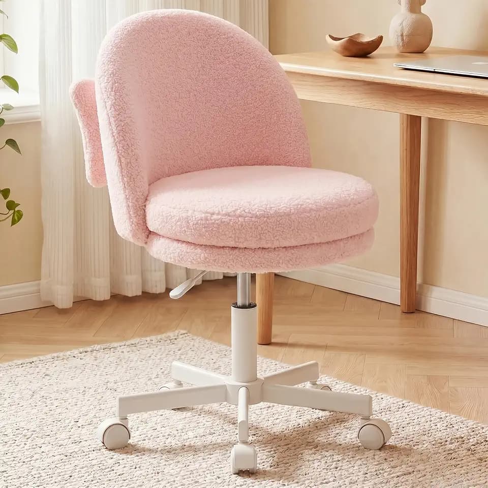 GTPLAYER Velvet Tall Office Chair with Wheels Vanity Chairs with Back, Versatile Height Use: Office to Bar Stools Small Ergonomic Comfy Armlees Computer Desk Chair with Bow Lumbar Pillow for Gift