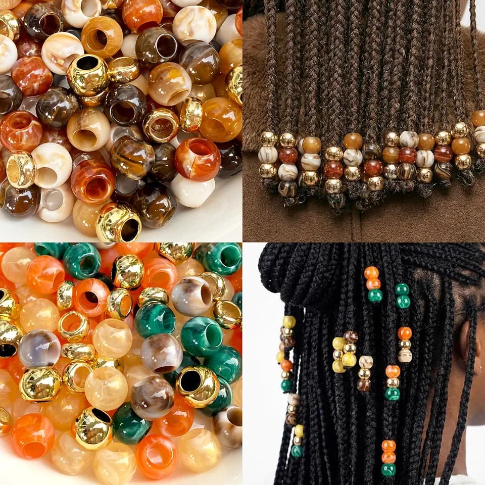300Pcs African Hair Beads for Braids for Women Brown Large Hole Beads