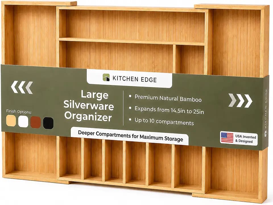 KitchenEdge Silverware & Utensil Drawer Organizer, 14-25 in, Bamboo