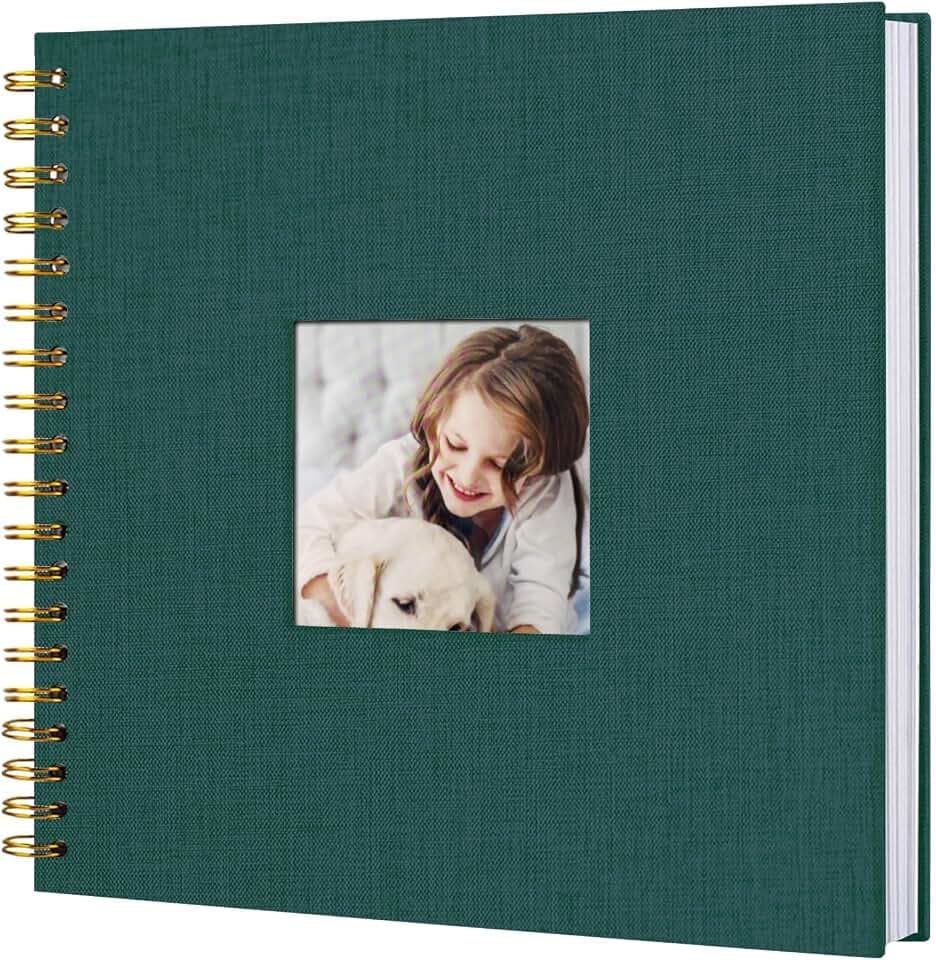 10 x 10 Inch Scrapbook Photo Album, Hardcover Kraft White Pages Arch Window Photo, Memory Book Linen Cover for Photos, Scrapbook Albums for Travel, Wedding Anniversary Christmas Baby 40 Pages, Green