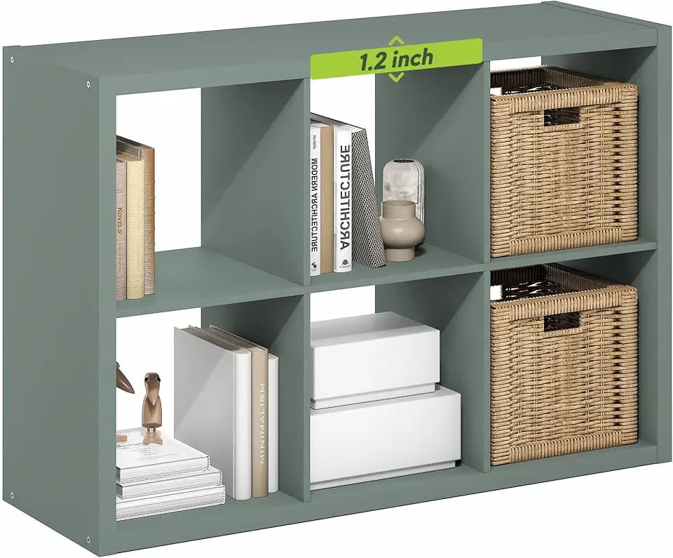 Furinno Cubicle 6-Cube Book Shelf, Extra Thick Frame Bookshelf, Sage Green