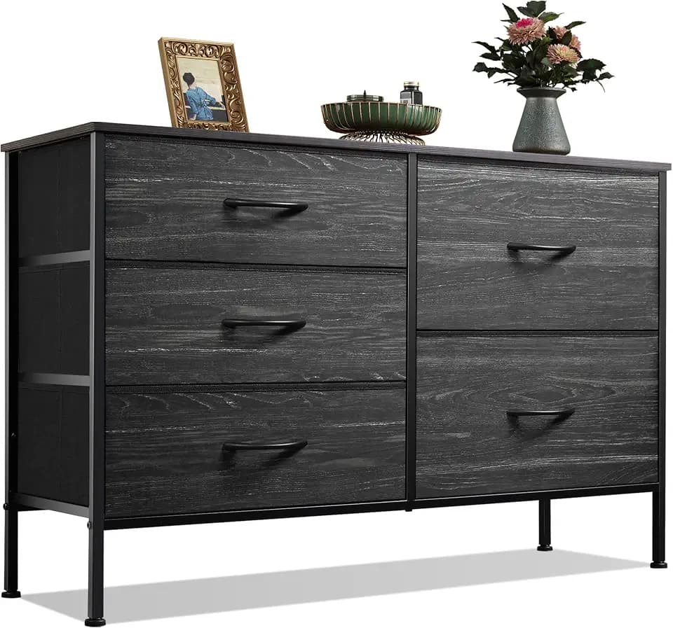 WLIVE Black Dresser for Bedroom, 5 Fabric Chest of Drawers