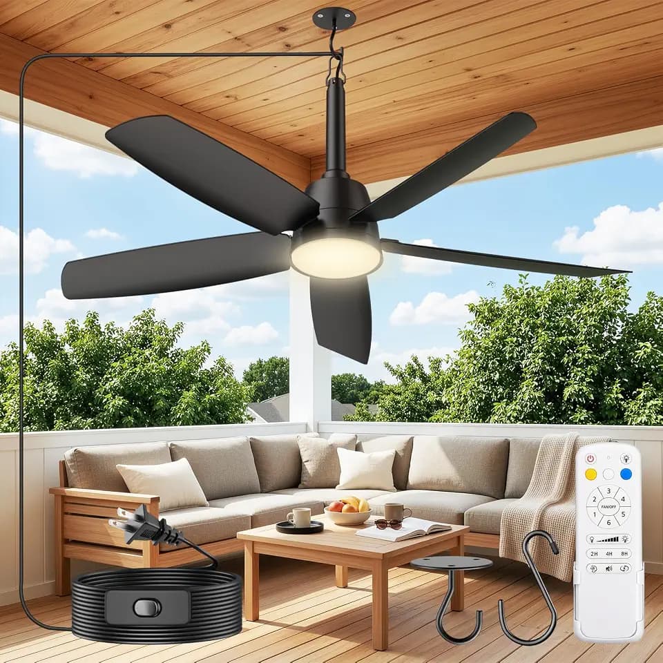 36" Outdoor Ceiling Fan with Light and Remote, IP65 Waterproof