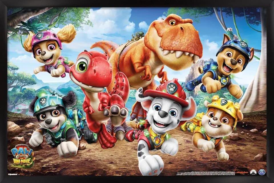 Trends International PAW Patrol: The Dino Movie (2026) - Group Wall Poster, 34L x 22.4W, Black Framed Version