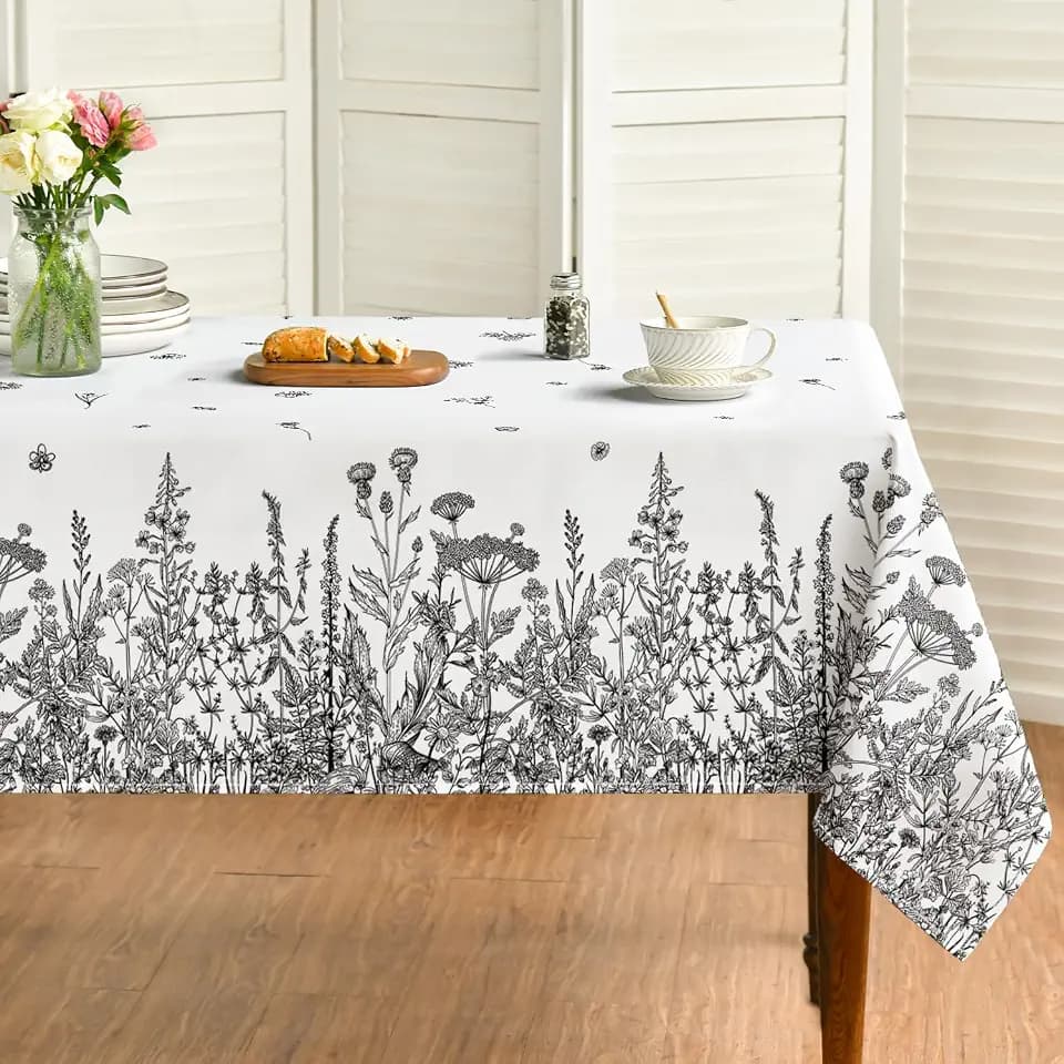 Horaldaily Spring Summer Tablecloth 60 x 84 Inch Rectangular Black