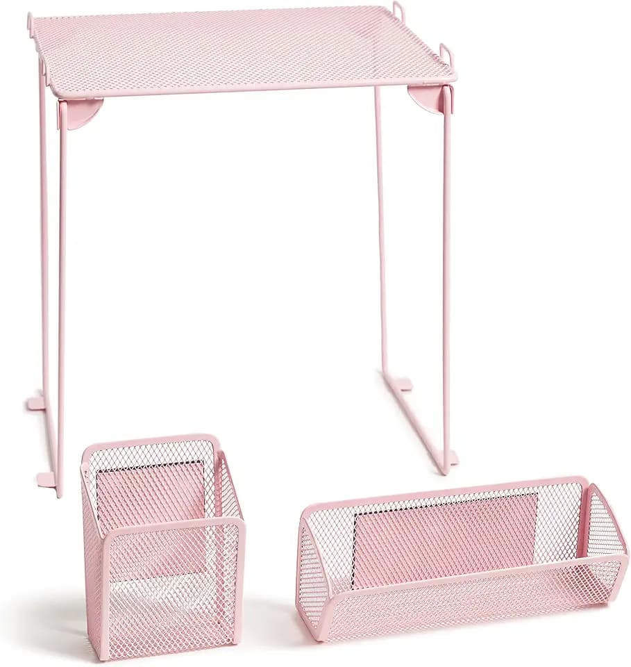 U Brands 3-Piece Locker Organizer Shelf, Magnetic Mesh Cup and Bin, Blush