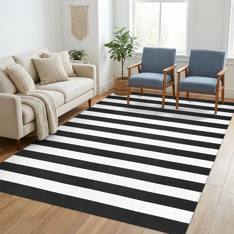 KILOCOCO Black White Striped Rug 5x7 Area Rug for Living Room Washable Rugs