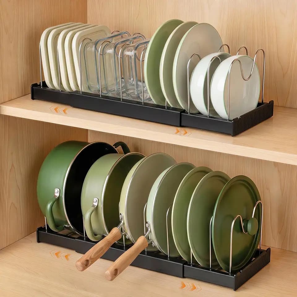 2 Pack Expandable Pot Lid Organizers with 10 Adjustable Dividers
