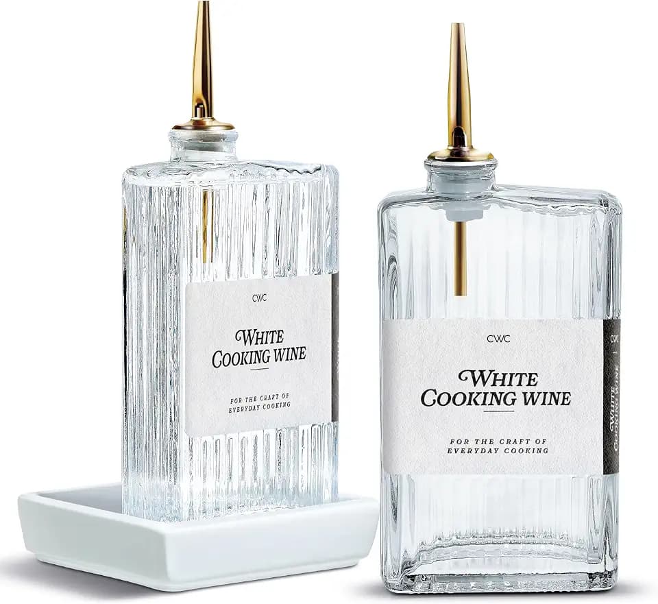 COOK WITH COLOR Olive Oil Dispenser Bottle - 2 Pk Glass Oil Dispenser for Kitchen - Condiment, Coffee Syrup & Vinegar Dispenser, Olive Oil Cruet, Includes 4 Auto Pourer Spouts