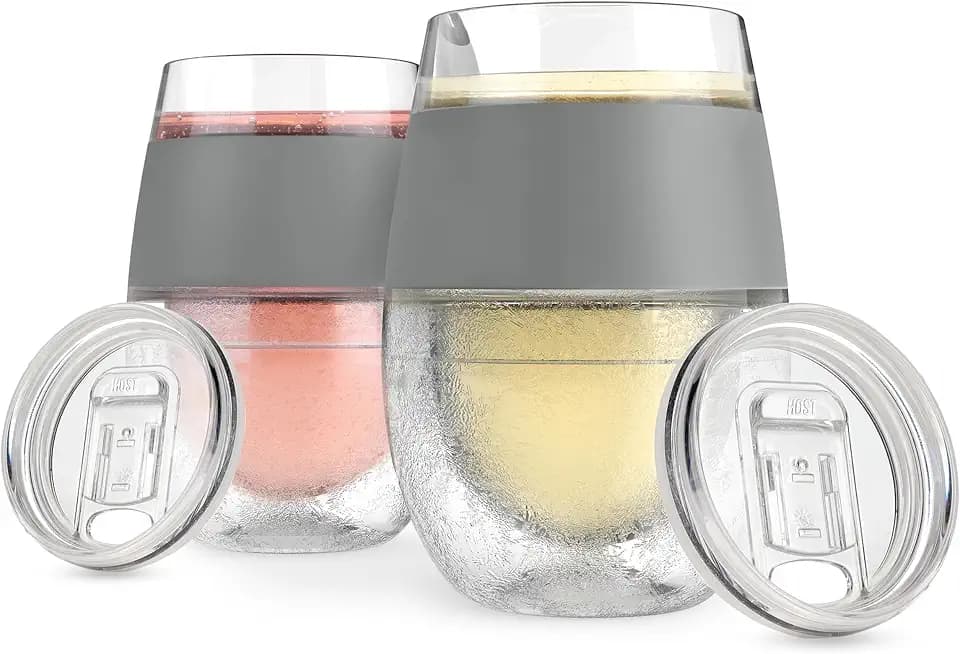 Host Freeze Wine Glasses with Lids, Wine Tumbler Gifts for Mom, Travel Gifts for Women, Insulated Cooling Cups for Red and White Wines, Freezable Tumblers for Outdoor Party, 8.5 oz, Set of 2, Gray