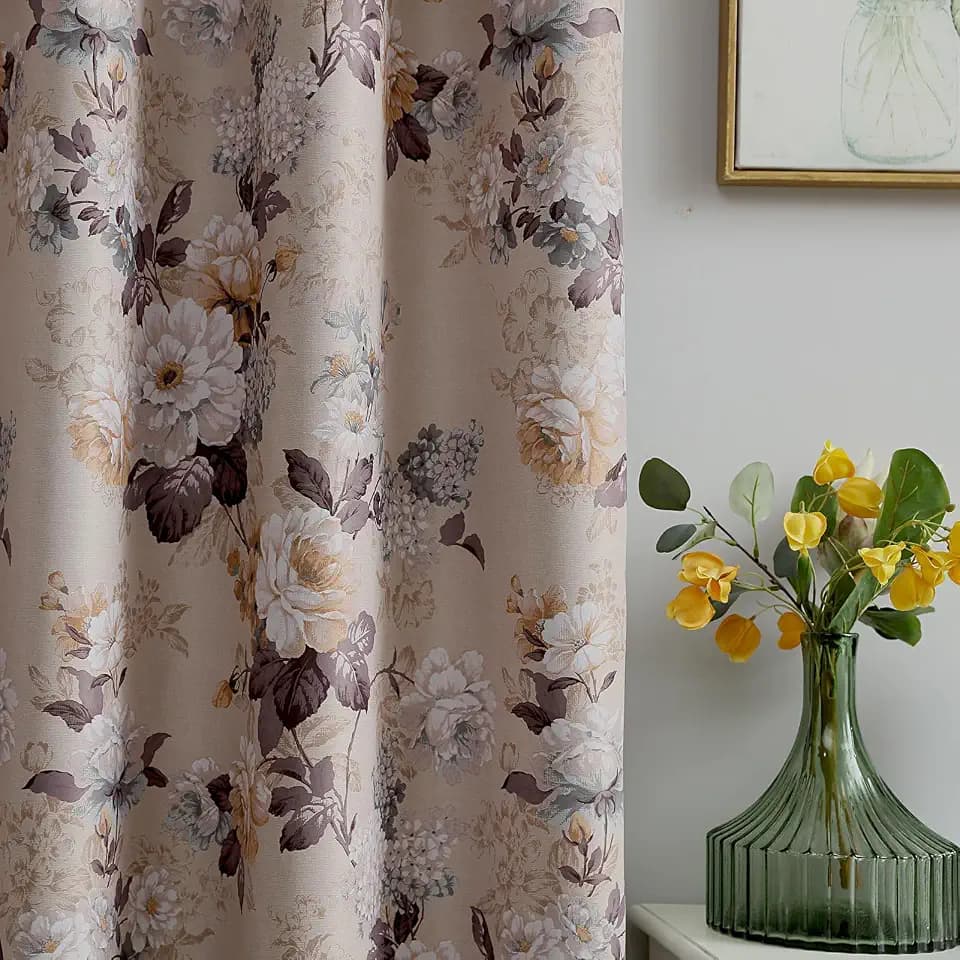 SUOUO Vintage Taupe Brown Floral Blackout Curtains 84 Inches 2 Panels