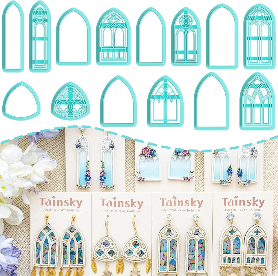 14 PCS Gothic Arch Clay Cutters, 7 Cathedral Shapes for Polymer Clay Earrings