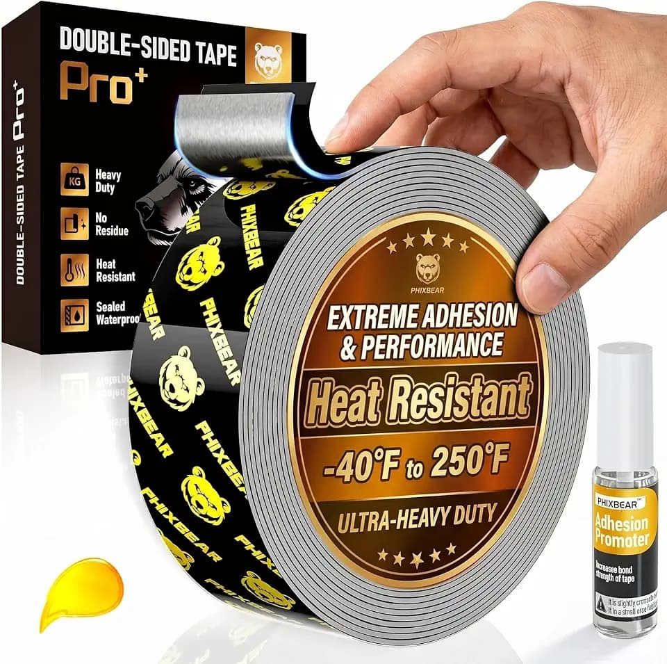 PHIXBEAR Heavy Duty Double Sided Tape Heat Resistant, 1in x 20ft Waterproof Extreme Weather Mounting Tape with PP/PE Adhesion Promoter for Outdoor Signs & Decor