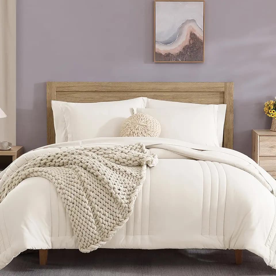 King Size Comforter Set-7 Pieces White Soft Bed in a Bag King Bedding Sets