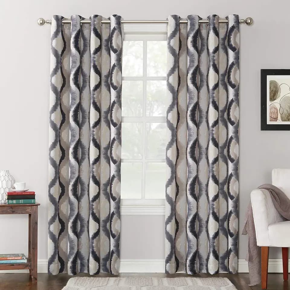 Sun Zero Burbank Watercolor Ogee Energy Efficient Grommet Curtain Panel, 54" x 95", Gray